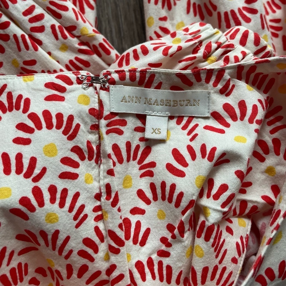 Ann Mashburn XS Puff Sleeve Cotton Dress Red Floral Romantic Southern prep $395 - Picture 2 of 7